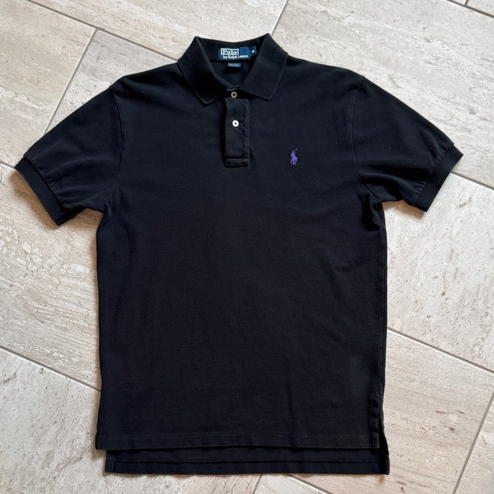 Polo by Ralph Lauren Men's Black Polo with Purple Logo